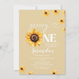 Convites Elegante Groovy One Birthday Boho Sunflower