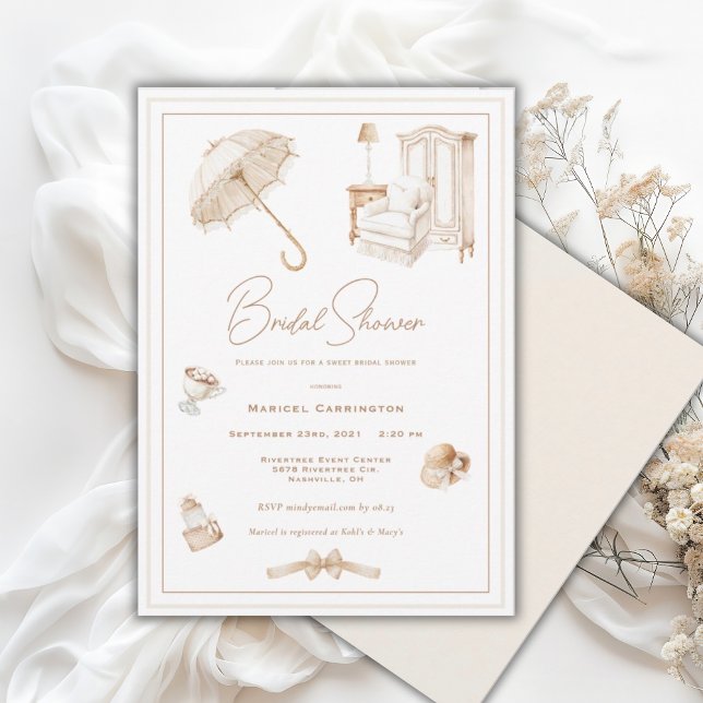 Convites Elegante Guarda-Chuva Neutro Bridal (Criador carregado)
