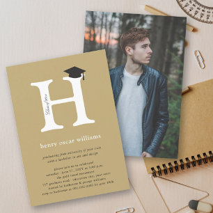Convites Elegante 'H' em Monograma Dourado para Boina de Fo