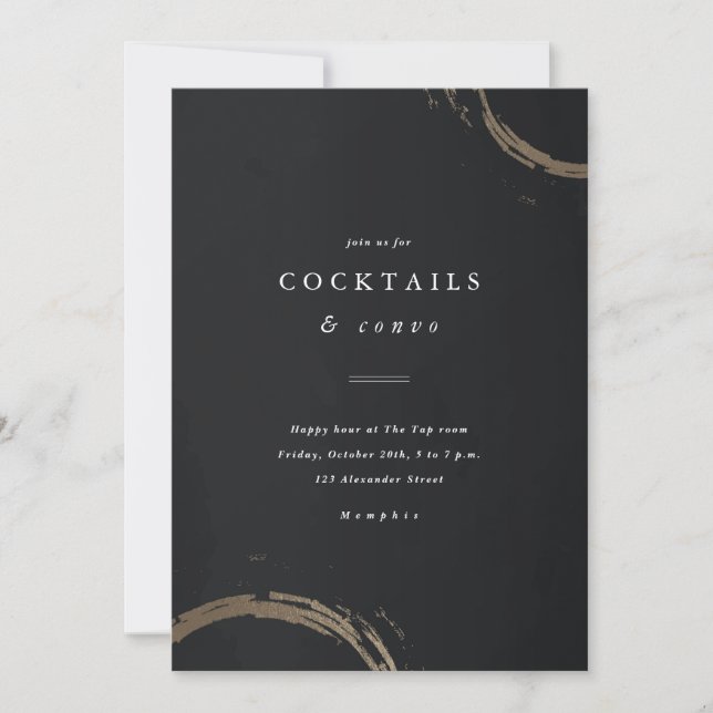 Convites Elegante Happy Hour Preto e Dourado (Frente)