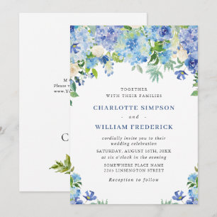 Convites Elegante Hidrangea Floral Azul Aquarela Casamento