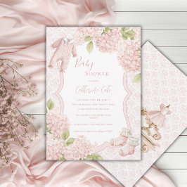 Convites Elegante Hidrangea Floral Rosa Vintage Bebê