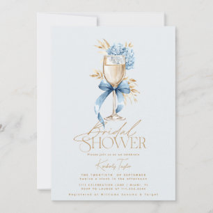Convites Elegante Hidrangeia Azul Prosecco Laço Chá de Noiv