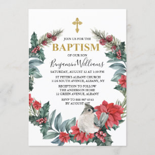 Convites Elegante Holly Berry Winter Baptism