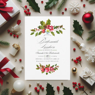 Convites Elegante Holly & Ivy Christmas Bridesmaids Luncheo