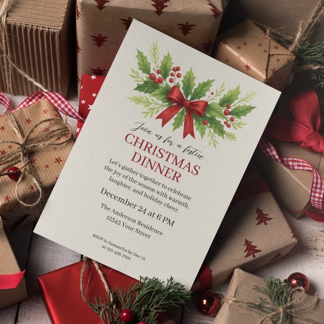 Convites Elegante Holly & Red Arco Janto de Natal - (Criador carregado)