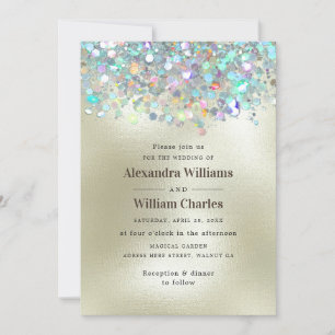 Convites Elegante Holográfico Brilhante Glitter Moderno Dou