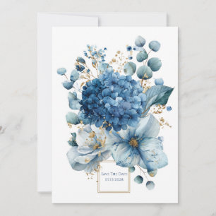 Convites Elegante Hortênsia Azul Poeirenta Peônia Dourado B