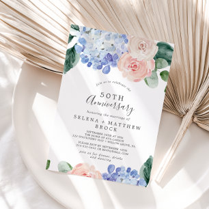 Convites Elegante Hydrangea Azul Aniversário de Casamento d