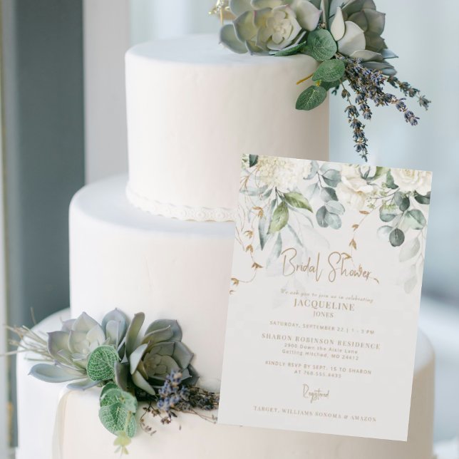 Convites Elegante Hydrangea Beige Chá de panela (Criador carregado)