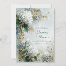 Convites Elegante Hydrangea Branca Dourada Botânica Casamen