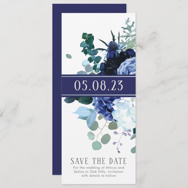 Convites Elegante Índigo Sofisticado e Save the date de cas (Frente/Verso)