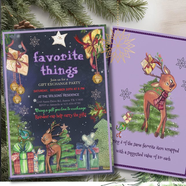 Convites Elegante Intercâmbio de Presentes de Coisas Favori (Elegant Favorite Things Gift Exchange I Night Sky Invitation)