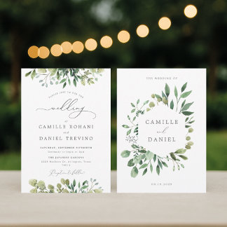 Convites Elegante Invitación a la Boda Verde con Botánica