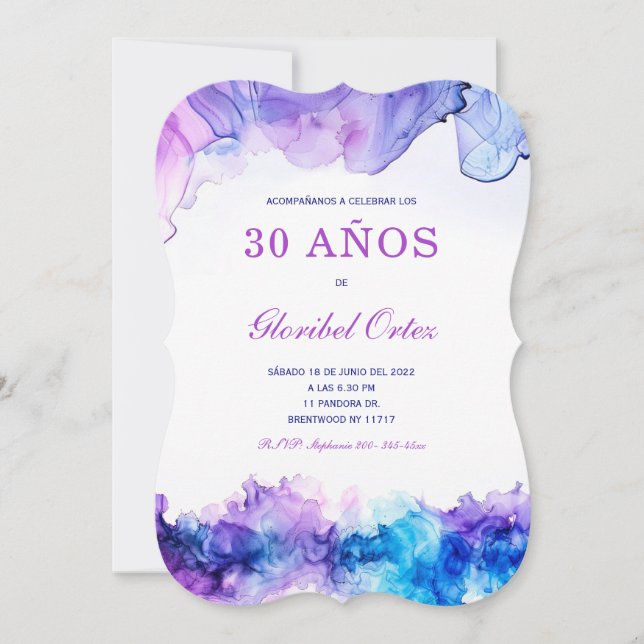 Convites Elegante Invitación de 30º Cumpleaños con Acuarela (Frente)