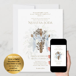 Convites Elegante Invitación De Boda Católica Bilingüe