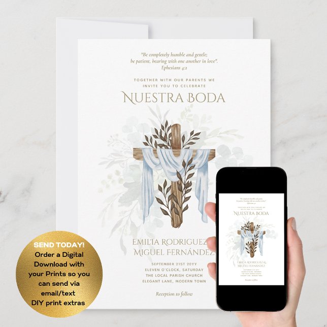Convites Elegante Invitación De Boda Católica Bilingüe (Criador carregado)