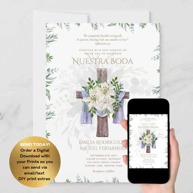 Convites Elegante Invitación De Boda Católica Bilingüe Inv (Criador carregado)
