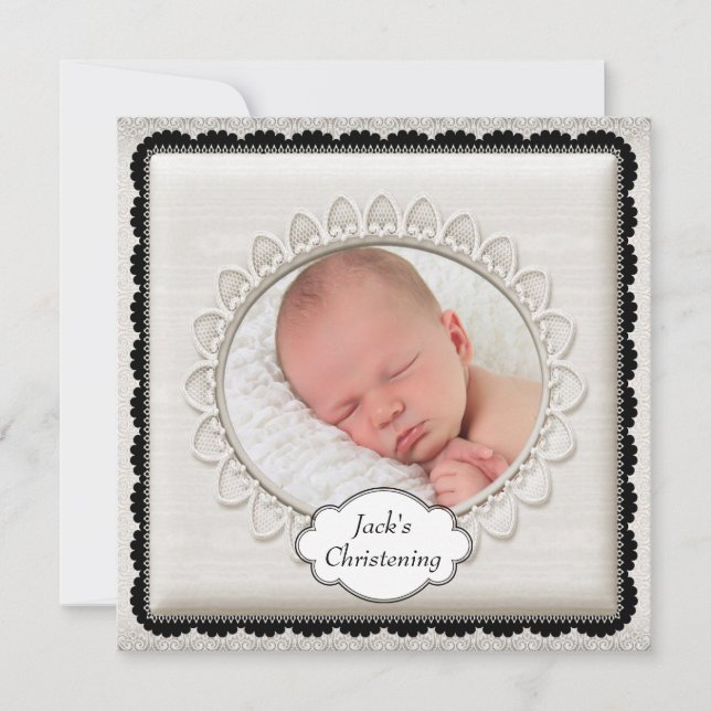 Convites Elegante Ivory Photo Christening (Frente)