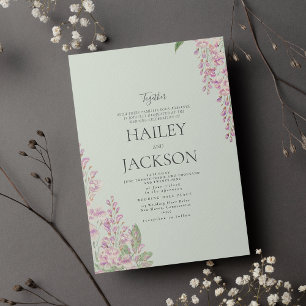 Convites Elegante jacinto floral rosa verde menta casamento