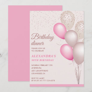 Convites Elegante jantar de aniversário moderno rosa 98º an