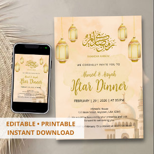 Convites Elegante Jantar de Iftar no estilo Aquarela na Mes