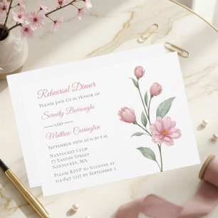 Convites Elegante Jantar de Rehearsal de Noiva Floral Rosa 