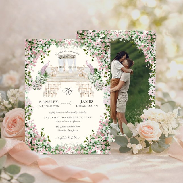 Convites Elegante Jardim Beijo com Casamento de Foto  (Criador carregado)