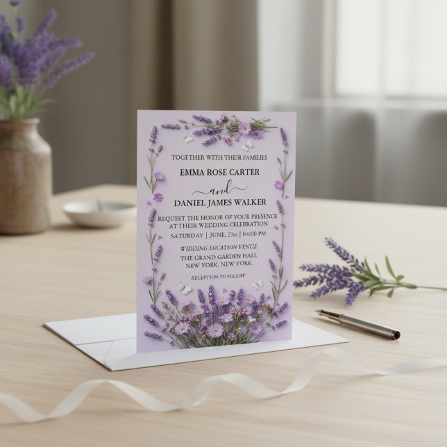 Convites Elegante Jardim de Casamento Floral Lavanda (Criador carregado)
