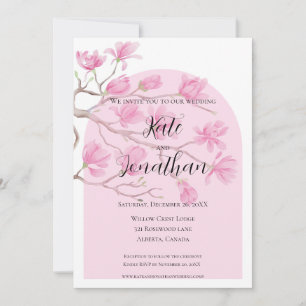 Convites Elegante Jardim de Magnólias Rosa Graciosas