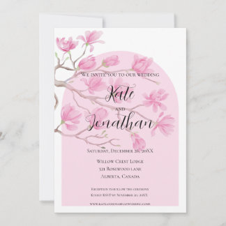 Convites Elegante Jardim de Magnólias Rosa Graciosas