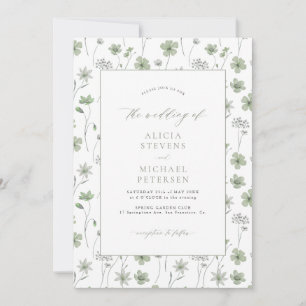 Convites Elegante jardim floral de casamento verde sálvia