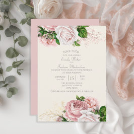 Convites Elegante Jardim Rosa Floral Rosas Creme Casamento