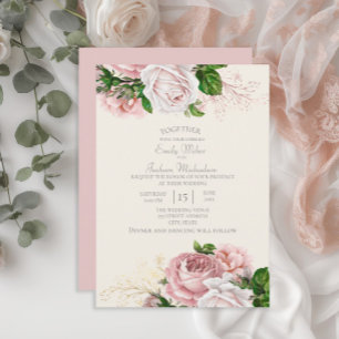 Convites Elegante Jardim Rosa Floral Rosas Creme Casamento