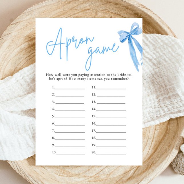 Convites Elegante Jogo de Lençol de Noiva com Laço Azul Emp (Elegant Dusty Blue Bow Bridal Shower Apron Game)