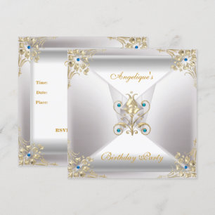 Convites Elegante Jóia de Aniversário em Prata Branco Doura