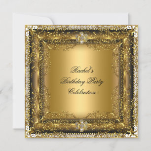 Convites Elegante Jóia de Aniversário Preto Dourado Creme