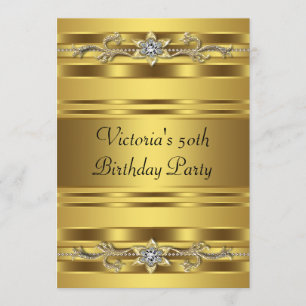 Convites Elegante Jóia Dourada Aniversário de 50 Anos para 