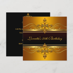 Convites Elegante Jóia Preto Dourado Amarelo 50º Aniversári
