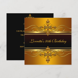Convites Elegante Jóia Preto Dourado Amarelo 50º Aniversári