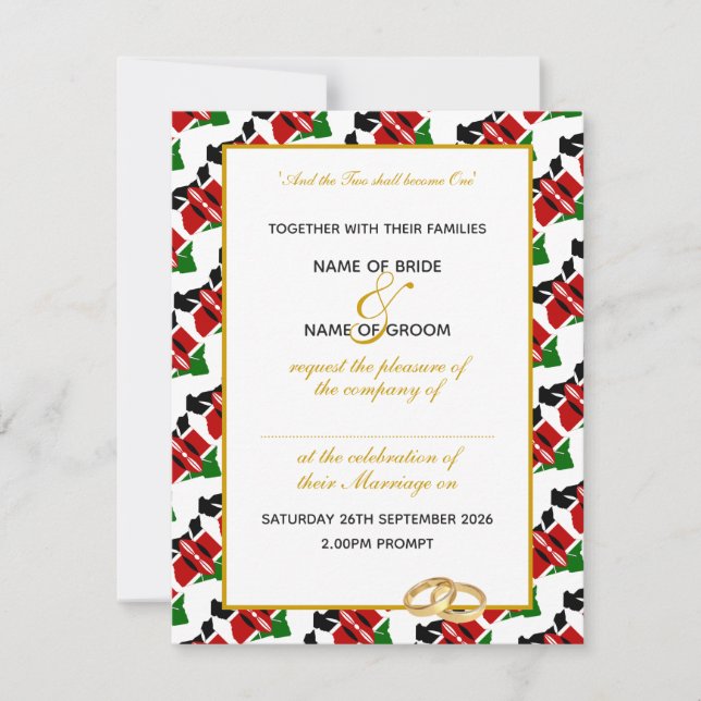 Convites Elegante KENYA FLAG com WEDDING de Script Dourado (Frente)