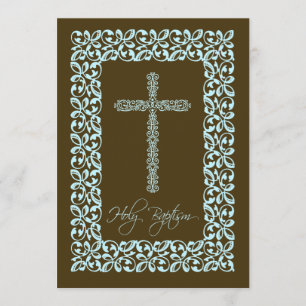 Convites Elegante Lace Cross Baby Santo Baptismo