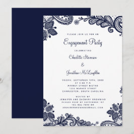 Convites Elegante Lace Romântico para Festa de Noivado Azul