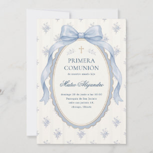 Convites Elegante Laço Azul Espanhol Primera Comunion
