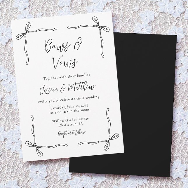 Convites Elegante Laço de Coquete Preto e Branco Casamento (Elegant Black and White Coquette Bow Wedding Invitation)