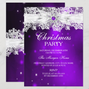 Convites Elegante Laço de Renda Roxo Festa de Natal Feriado