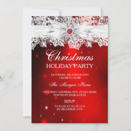 Convites Elegante Laço de Renda Vermelho Festa de Natal