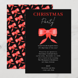 Convites Elegante Laço Preto Vermelho Natal Festa de Natal