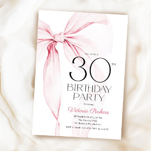 Convites Elegante Laço Rosa Coquete Aniversário de 30 anos