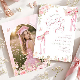 Convites Elegante laço rosa coquette FLORAL foto formatura